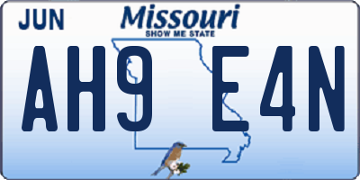 MO license plate AH9E4N