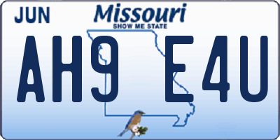MO license plate AH9E4U