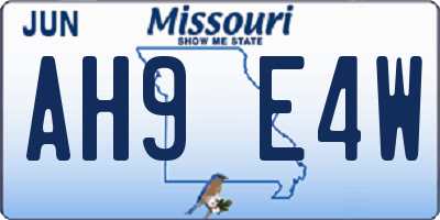 MO license plate AH9E4W