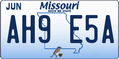 MO license plate AH9E5A