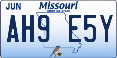 MO license plate AH9E5Y