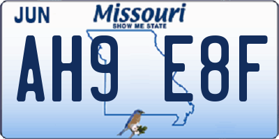 MO license plate AH9E8F