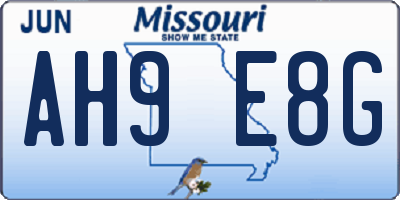 MO license plate AH9E8G