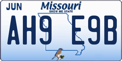 MO license plate AH9E9B