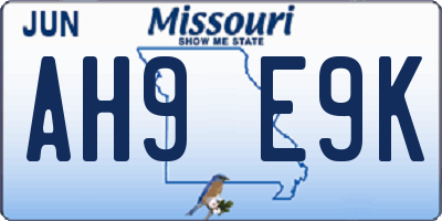 MO license plate AH9E9K