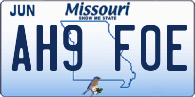 MO license plate AH9F0E