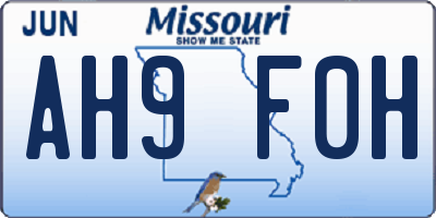 MO license plate AH9F0H