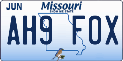 MO license plate AH9F0X