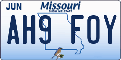 MO license plate AH9F0Y