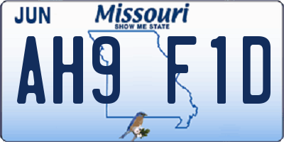 MO license plate AH9F1D