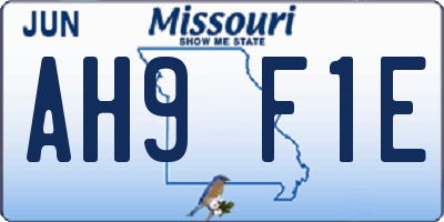 MO license plate AH9F1E