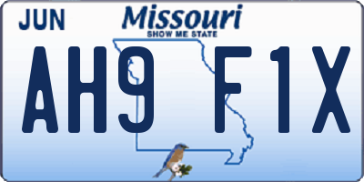 MO license plate AH9F1X