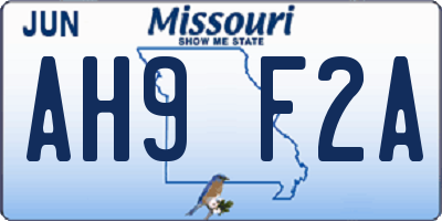 MO license plate AH9F2A