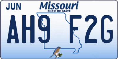 MO license plate AH9F2G