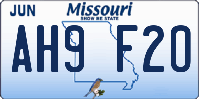MO license plate AH9F2O