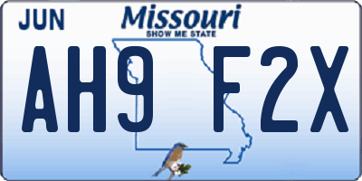 MO license plate AH9F2X