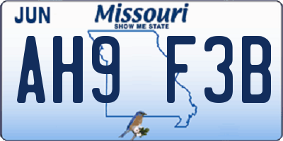 MO license plate AH9F3B