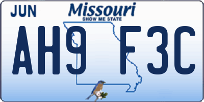 MO license plate AH9F3C