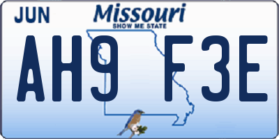 MO license plate AH9F3E