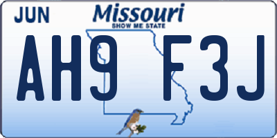 MO license plate AH9F3J