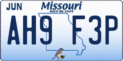 MO license plate AH9F3P