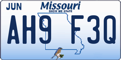 MO license plate AH9F3Q