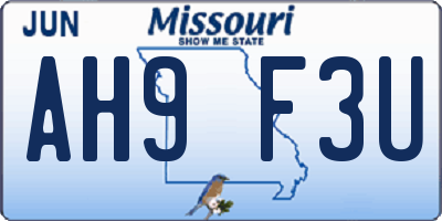 MO license plate AH9F3U