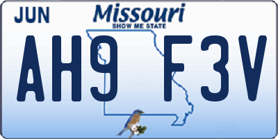 MO license plate AH9F3V