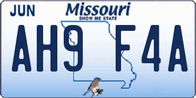 MO license plate AH9F4A