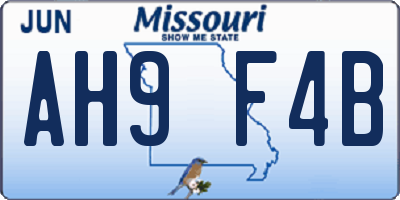 MO license plate AH9F4B