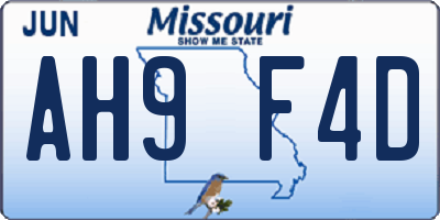 MO license plate AH9F4D