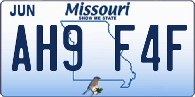 MO license plate AH9F4F