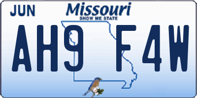 MO license plate AH9F4W