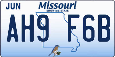 MO license plate AH9F6B