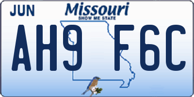 MO license plate AH9F6C