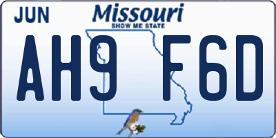 MO license plate AH9F6D