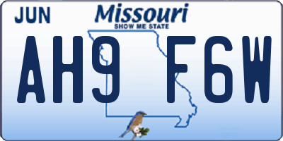 MO license plate AH9F6W