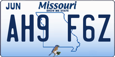 MO license plate AH9F6Z
