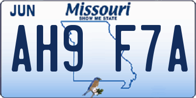 MO license plate AH9F7A