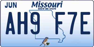 MO license plate AH9F7E