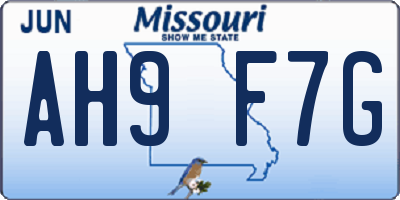 MO license plate AH9F7G