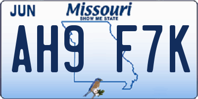 MO license plate AH9F7K