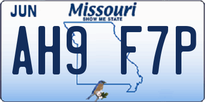 MO license plate AH9F7P
