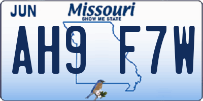 MO license plate AH9F7W