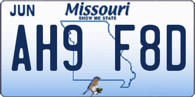 MO license plate AH9F8D