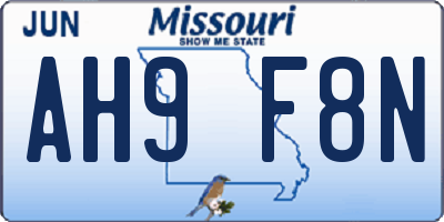 MO license plate AH9F8N