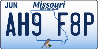 MO license plate AH9F8P
