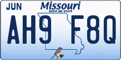MO license plate AH9F8Q