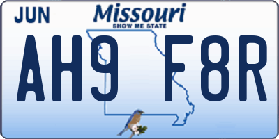 MO license plate AH9F8R