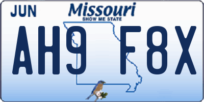 MO license plate AH9F8X